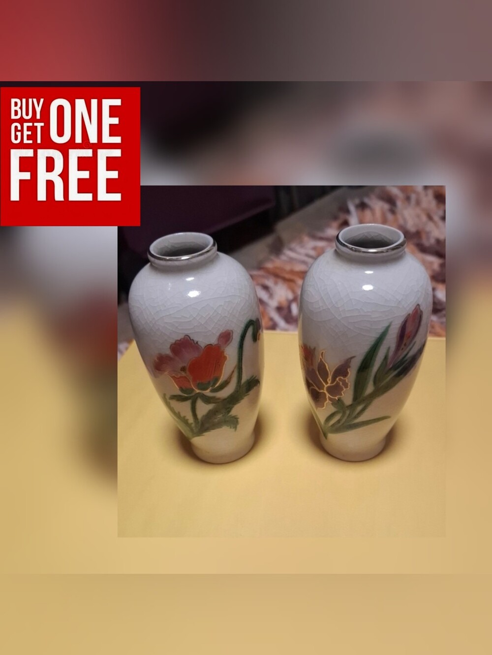 Homco White Ceramic Floral Vase Pair